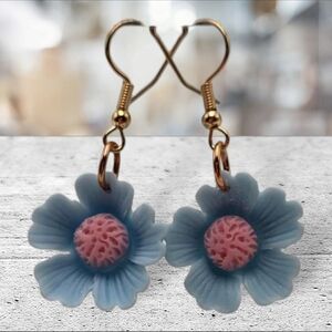 Handmade Floral Blue and Pink Earrings